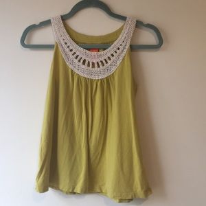 Joe Fresh Green Tank with Crocheted Neckline